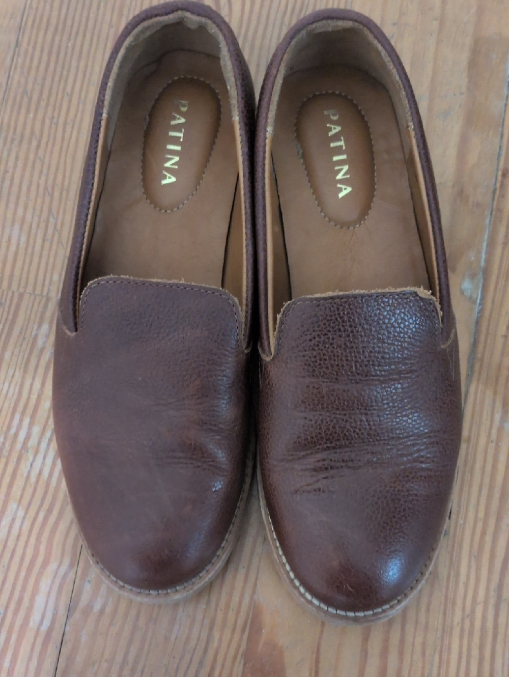 Patina Brown Leather Slip-On Loafers for Women